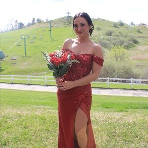 Pit Viper Red Sequin Off-Shoulder Dress
